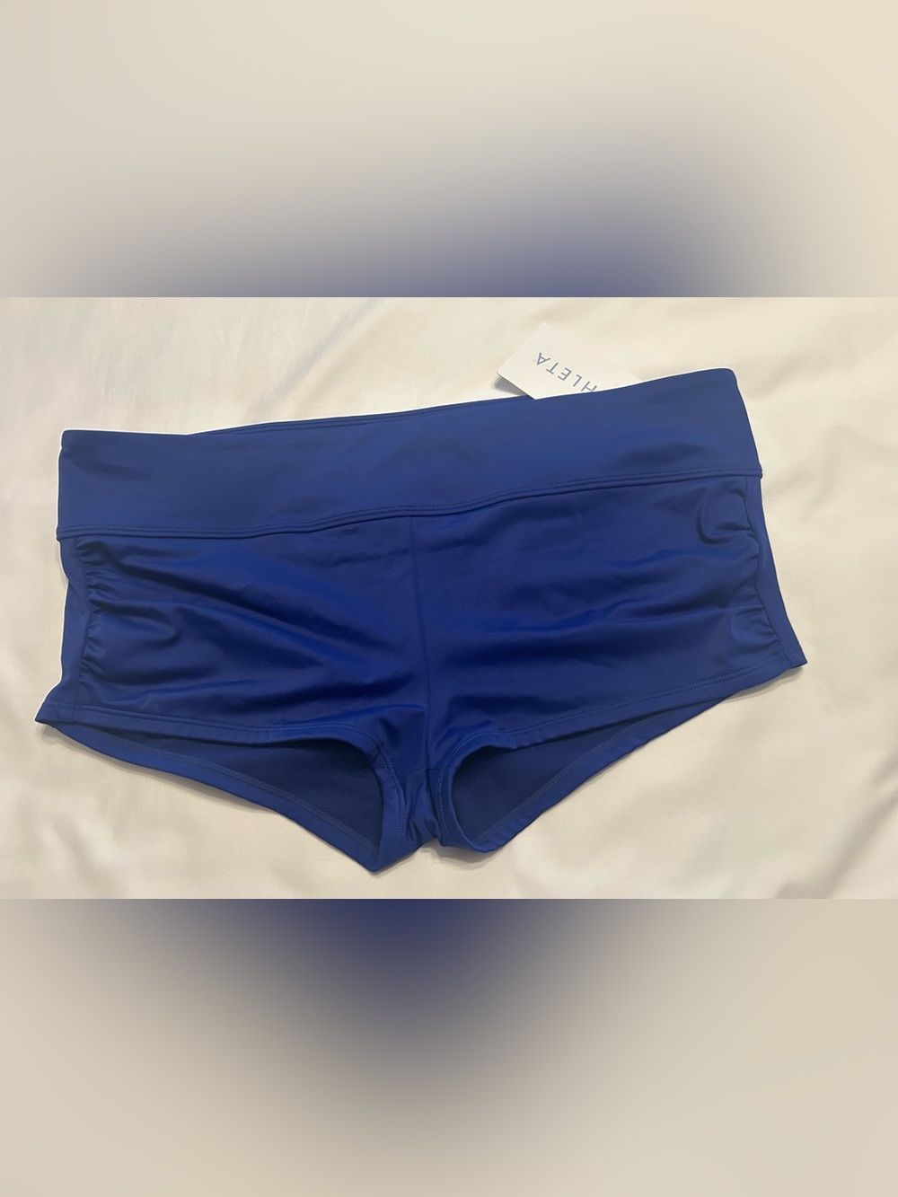 Athleta NWT Sapphire Blue Shirred Swim Boyshorts Size XL